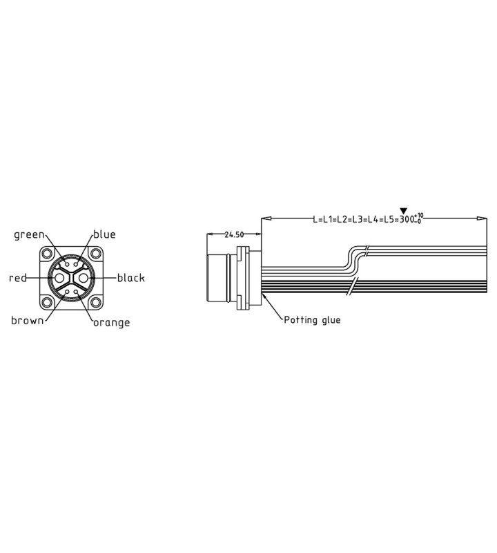 Battery male panel mount connector 48V code, no locking (push-on)