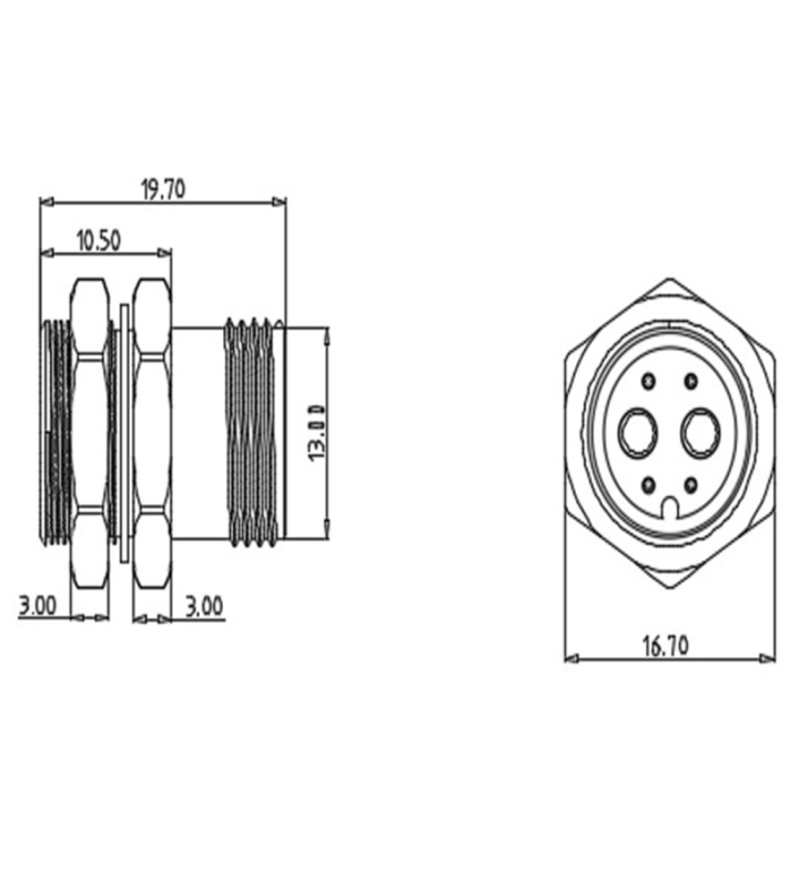 Male front panel mount connector