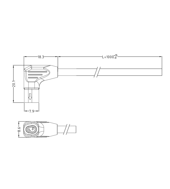 Mini F Female angled plug connector