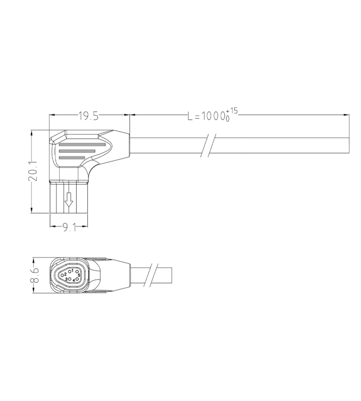 Mini F Female angled plug connector