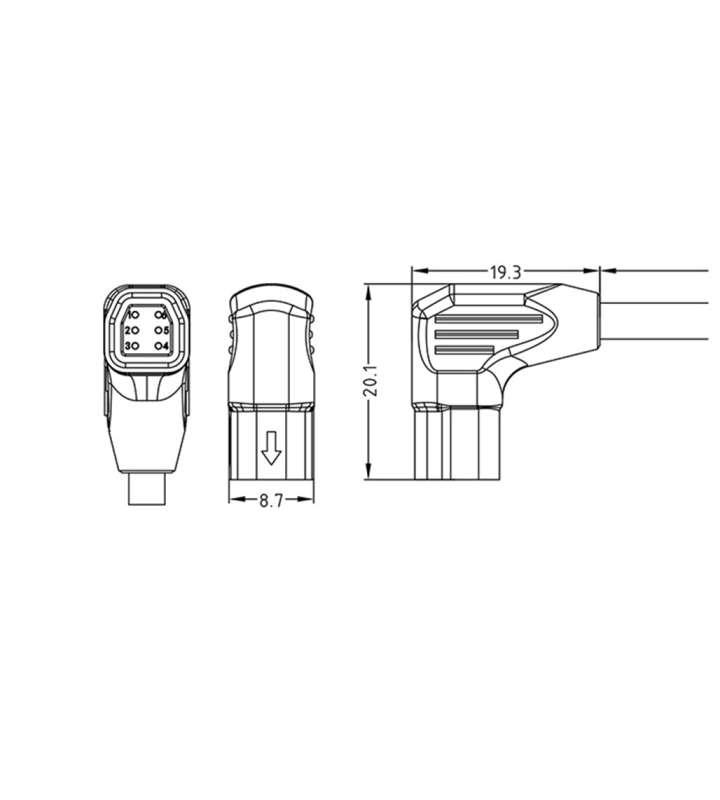 Mini F Female angled plug connector