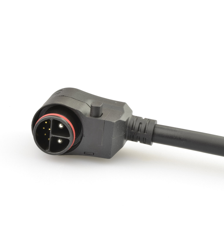 Male cable connector, self-locking, button release