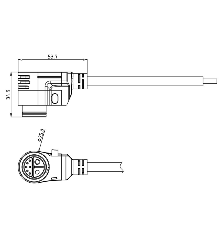 Male cable connector, self-locking, button release