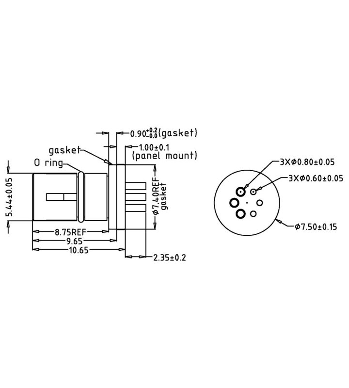 Micro Q female panel mount connector