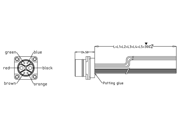 Battery male panel mount connector 48V code, no locking (push-on)