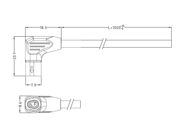 Mini F Female angled plug connector