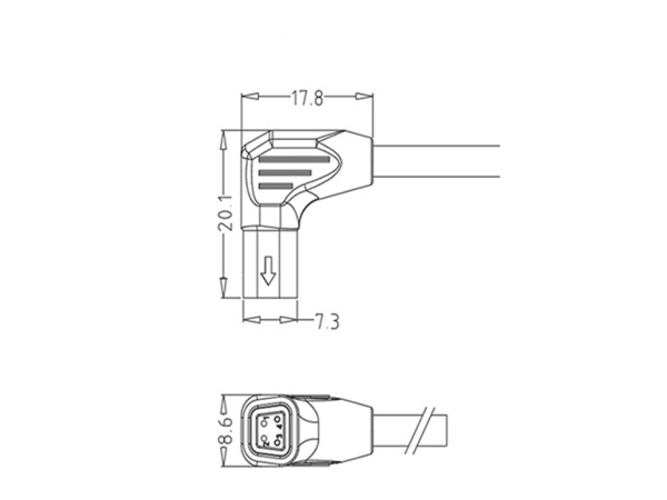 Mini F Female angled plug connector