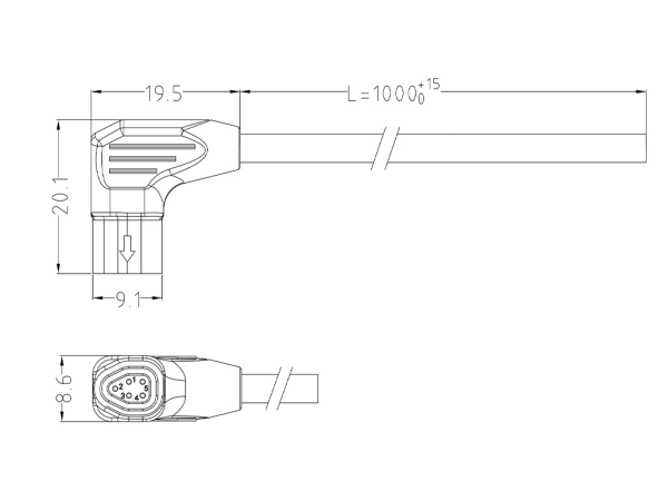 Mini F Female angled plug connector