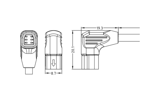 Mini F Female angled plug connector