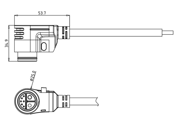 Male cable connector, self-locking, button release